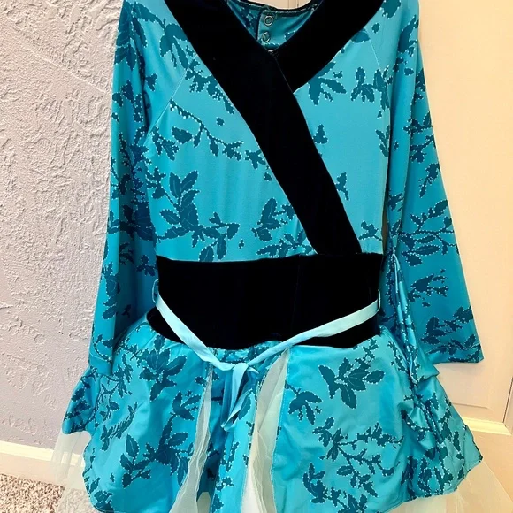 Revolution Dancewear Teal Jasmine Flower Dance Costume Girls size LC 10/12